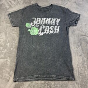Johnny Cash Shirt Mens Medium Black Graphic Tee Country Music Band Roses Cotton